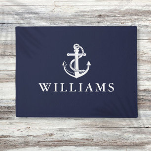 Personalised Name Nautical Anchor Navy Blue Doormat