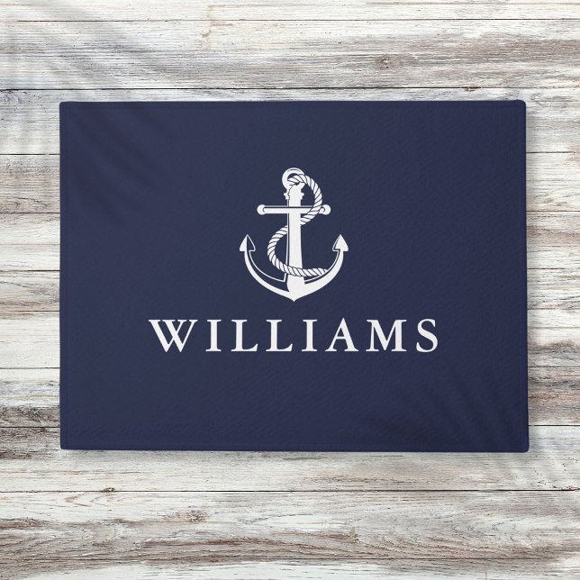 Personalised Name Nautical Anchor Navy Blue Doormat (Personalized Name Nautical Anchor Navy Blue Doormat)