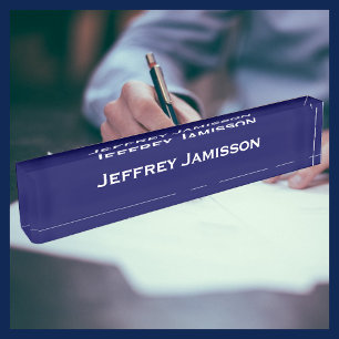 Personalised Name Navy Blue and White Acrylic Nameplate