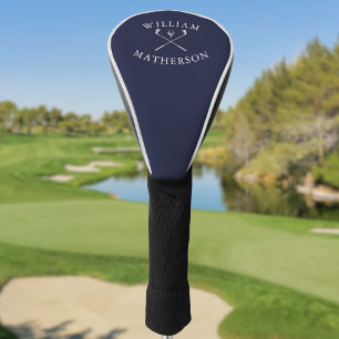 Personalised Name Navy Blue And White Golf Clubs Head Cover