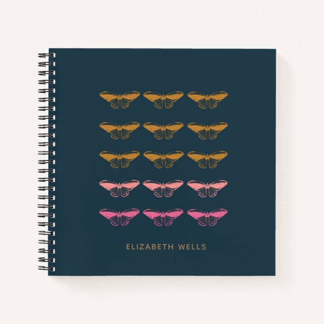 Personalised Name Navy Blue Butterfly Moth Nature Notebook (Front)