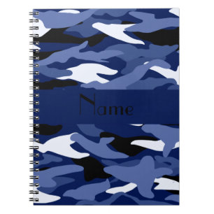 Personalised name navy blue camouflage notebook