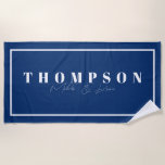 Personalised Name Navy Blue Elegant Beach Towel<br><div class="desc">An elegant personalised name navy blue beach towel. Customise the elegant script typography with your text. Ideal gift for an anniversary,  wedding gift,  bridal shower or honeymoon gift.</div>