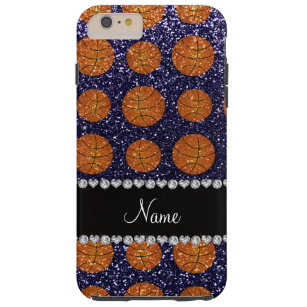 Personalised name navy blue glitter basketballs tough iPhone 6 plus case
