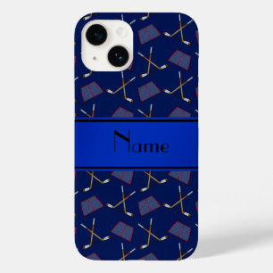 Personalised name navy blue hockey pattern Case-Mate iPhone 14 case