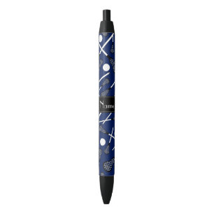 Personalised name navy blue lacrosse black ink pen