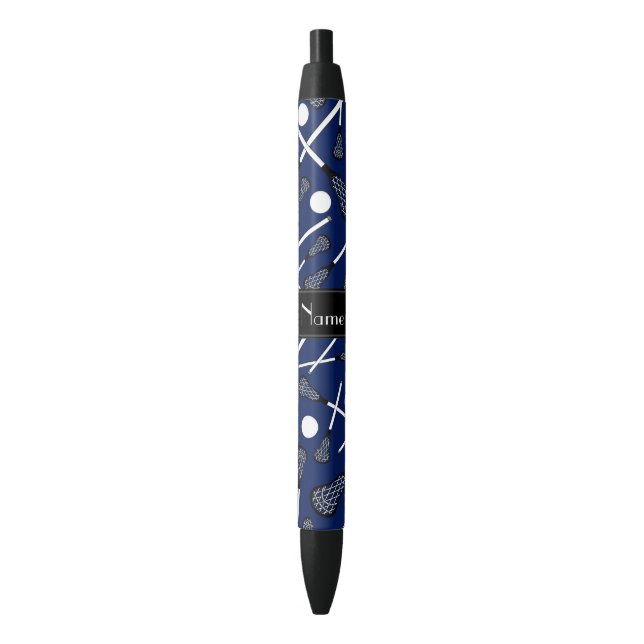 Personalised name navy blue lacrosse black ink pen (Front Vertical)