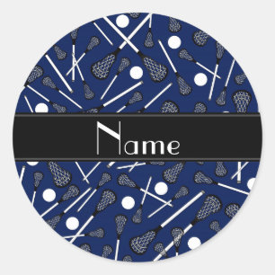 Personalised name navy blue lacrosse classic round sticker