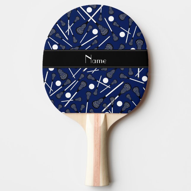 Personalised name navy blue lacrosse ping pong paddle (Front)
