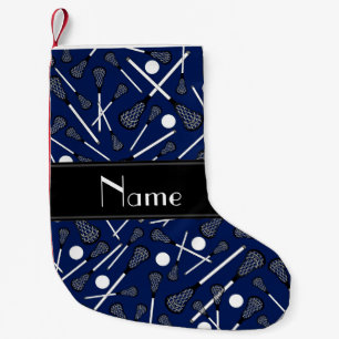 Personalised name navy blue lacrosse small christmas stocking