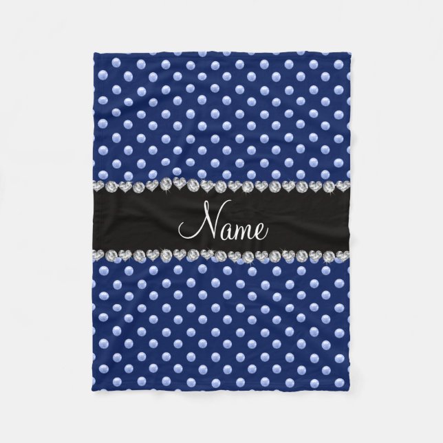 Personalised name navy blue pearls fleece blanket (Front)