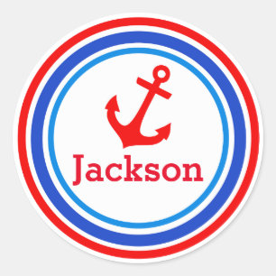 Personalised name navy red anchor stickers