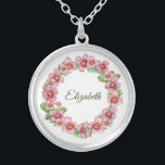 Personalised Name Necklace Pink and Green Floral<br><div class="desc">Personalizd Name Necklace. Add your own name. You can change the font and the font colour to make it your own. A great gift for bridesmaids,  wedding party,  Mother's Sister's,  friends.</div>
