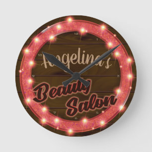 Personalised NAME Neon Beauty Salon Custom Shop Round Clock