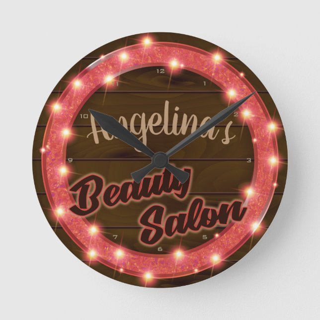 Personalised NAME Neon Beauty Salon Custom Shop Round Clock (Front)