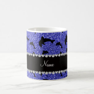 Personalised name neon blue glitter dolphins coffee mug