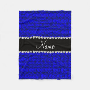 Personalised name neon blue moroccan trellis fleece blanket