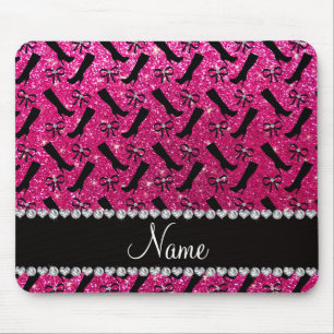 Personalised name neon hot pink glitter boots bows mouse mat