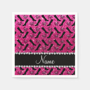 Personalised name neon hot pink glitter boots bows napkin