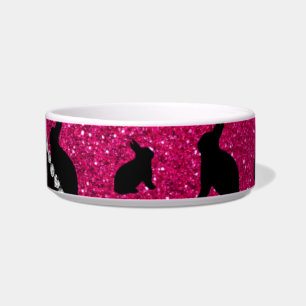 Personalised name neon hot pink glitter bunny bowl