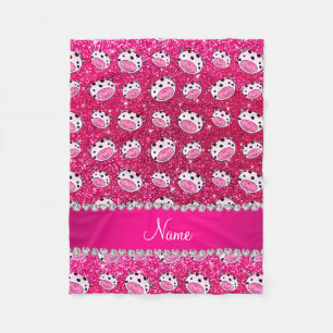 Personalised name neon hot pink glitter cow heads fleece blanket