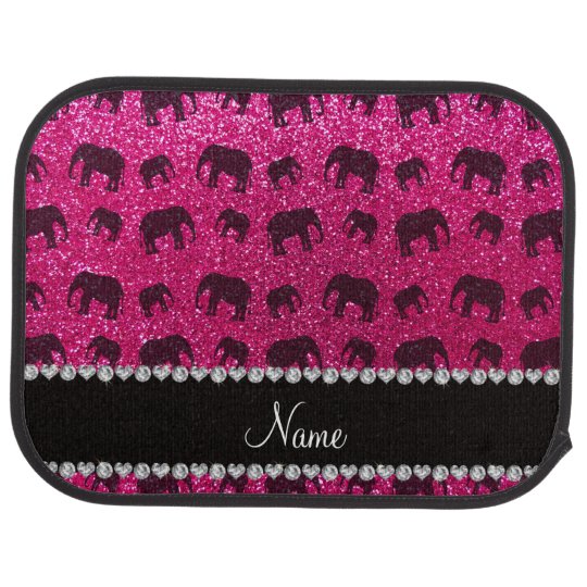 Personalised Name Neon Hot Pink Glitter Elephants Car Mat Zazzle