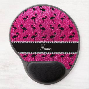 Personalised name neon hot pink glitter flamingos gel mouse mat