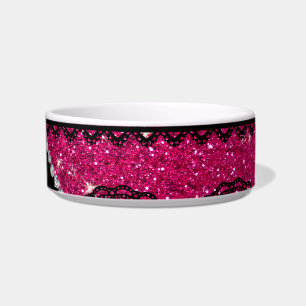 Personalised name neon hot pink glitter lace bowl