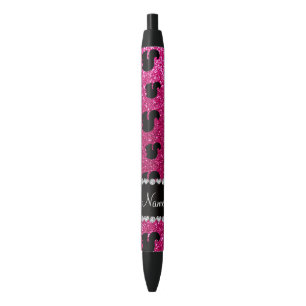 Personalised name neon hot pink glitter squirrel black ink pen