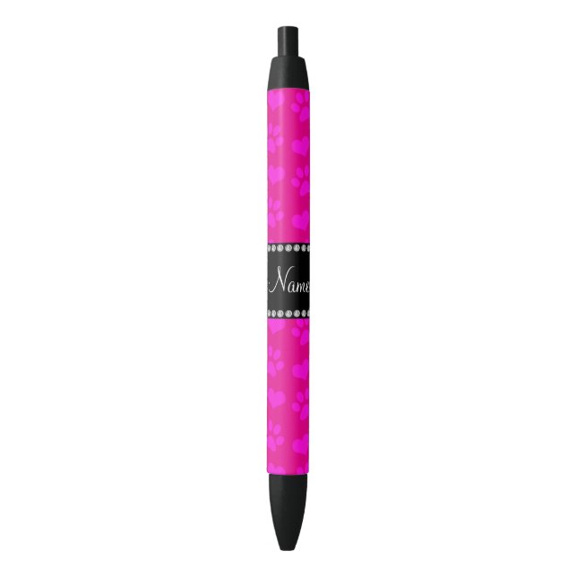 Personalised name neon hot pink hearts and paws black ink pen (Front Vertical)