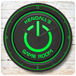 Personalised NAME Neon Power Button Game Room Sign Large Clock<br><div class="desc">Personalised NAME Faux Neon Green (NO ACTUAL NEON LIGHTS) Power Button Game Room Large Clock - Ultimate Gamer - Video Game - Gaming - Play Room - Kids Bedroom - Toy Room</div>