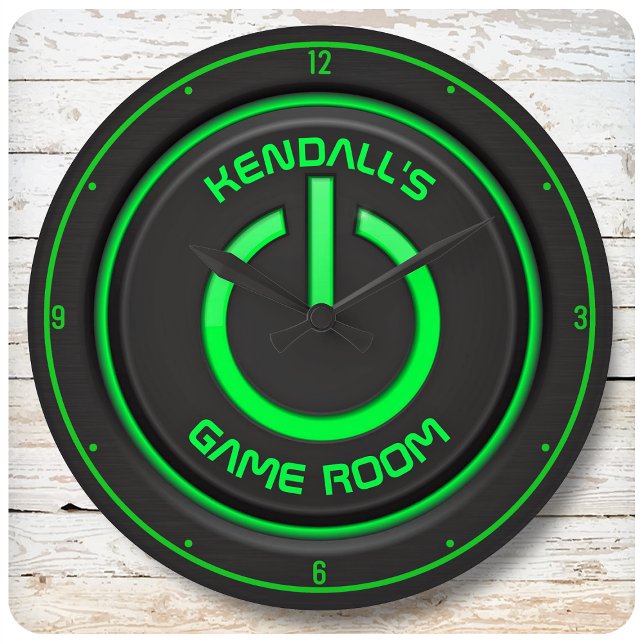 Personalised NAME Neon Power Button Game Room Sign Large Clock (Creator Uploaded)