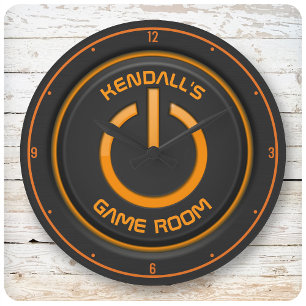 Personalised NAME Neon Power Button Game Room Sign Large Clock