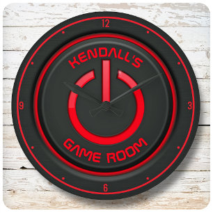Personalised NAME Neon Power Button Game Room Sign Large Clock