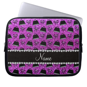 Personalised name neon purple glitter purses bow laptop sleeve