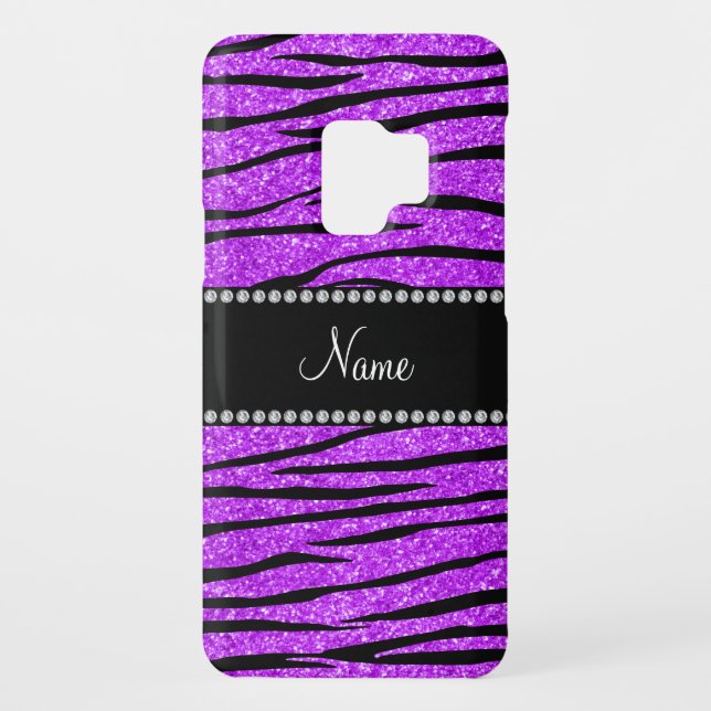 Personalised name neon purple glitter zebra stripe Case-Mate samsung galaxy case (Back)