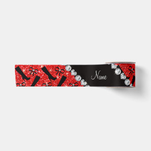 Personalised name neon red glitter boots bows satin ribbon