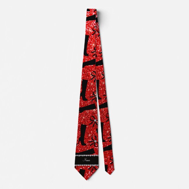 Personalised name neon red glitter boots bows tie (Front)
