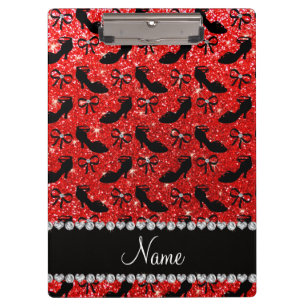 Personalised name neon red glitter fancy shoes bow clipboard