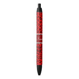 Personalised name neon red leopard pattern black ink pen