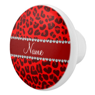 Personalised name neon red leopard pattern ceramic knob