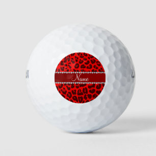 Personalised name neon red leopard pattern golf balls
