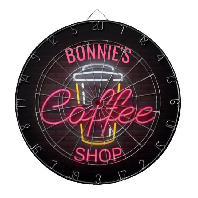 Personalised NAME Neon Style Coffee Shop Custom Dartboard (Front)