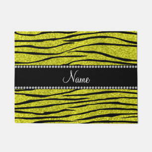 Personalised name neon yellow glitter zebra stripe doormat