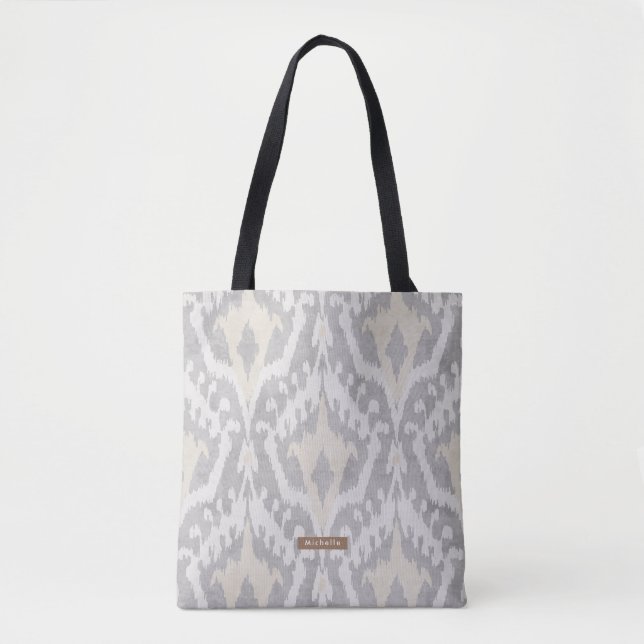 Personalised Name neutral Ikat Pattern Bridesmaid Tote Bag (Front)