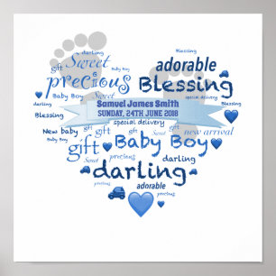 Personalised Name New Baby Boy Word Art Poster