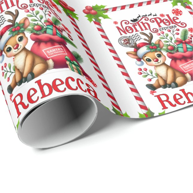 Personalised Name North Pole Delivery Christmas Wrapping Paper (Roll Corner)