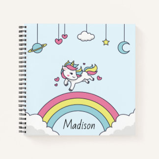 Personalised Name Notebook with Unicorn on Rainbow