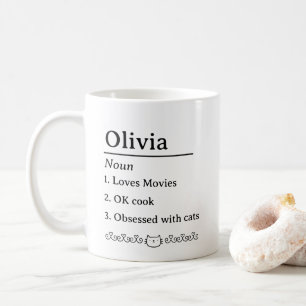 Personalised Name Noun Definition With Cats Coffee Mug