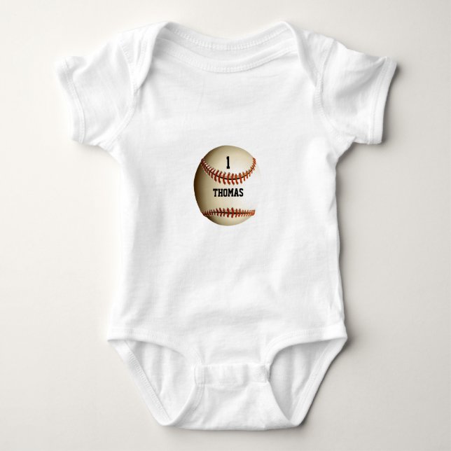 Personalised Name Number Baseball Baby Bodysuit (Front)